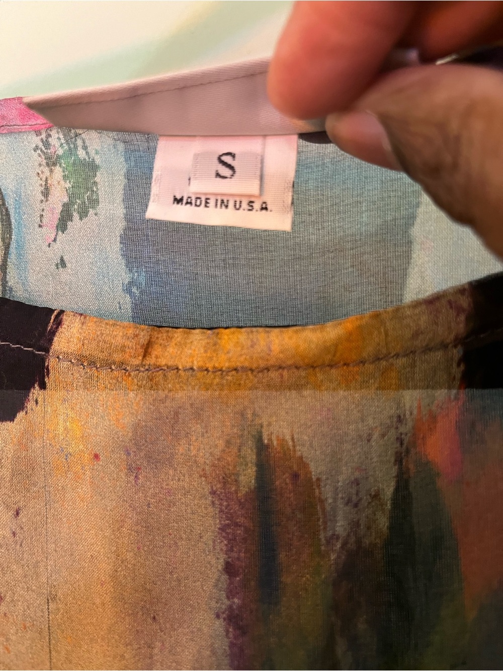 Bryn Walker Silk Multicolor Abstract Layered Tunic with Yellow Underlayer - Picture 7 of 12